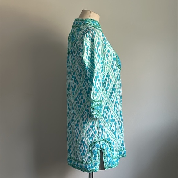 Gretchen Scott Relaxed Cotton Embroidered Tunic with Mandarin Collar sz S - Picture 4 of 6